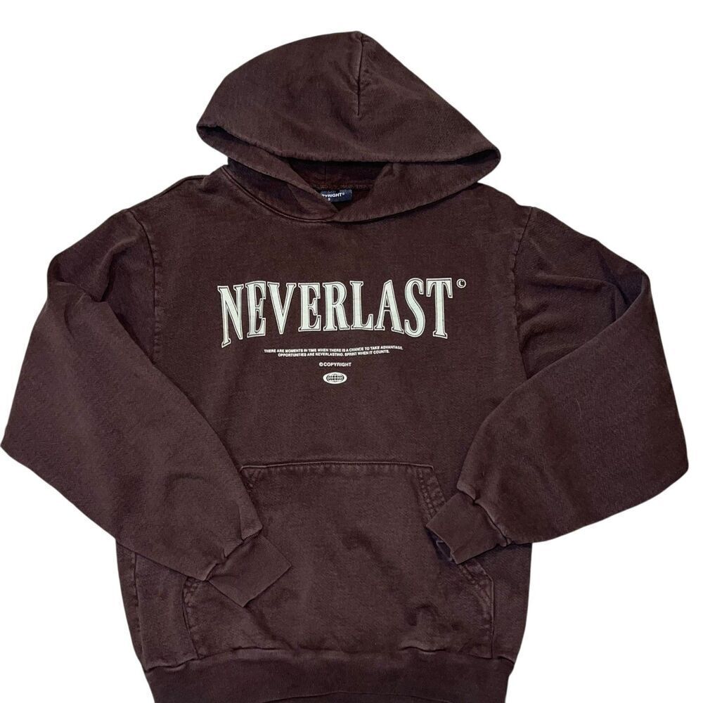 Copyright Hoodie Mens L Brown Neverlast Y2k Fleece Lined Heavyweight Pullover